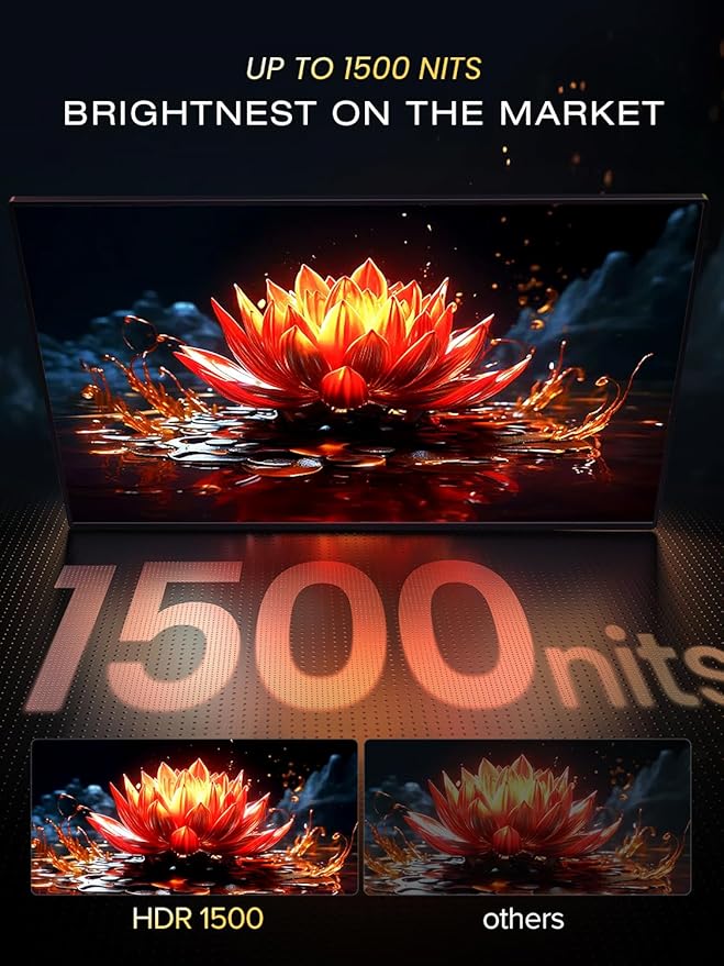 UPERFECT Mini LED Portable Monitor 14" 2.5K | 1500 Nits | 2560x1600 | 10000:1 Contrast | 1ms Freesync Portable Monitor for Laptop w/Stand & VESA, Slim Travel Screen for PC Phone Game Consoles