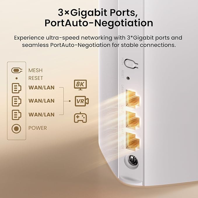 Tenda BE3600 Dual Band WiFi 7 Mesh WiFi System - 3*Full Gigabit Ports, Supports 160+ Devices, VPN, MLO, 4K QAM, Seamless Roaming, Internet Backhaul - ME3 Pro (3-Pack)