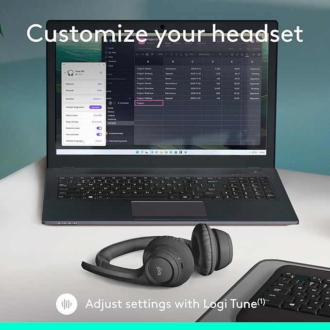 Logitech Zone 301 Wireless Bluetooth Headset with Noise-Canceling Microphone, Compatible with Windows, Mac, Chrome, Linux, iOS, iPadOS, Android – Graphite