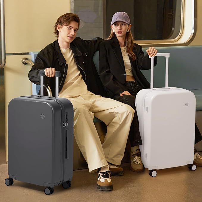 mixi Luggage Suitcase with Spinner Wheels, Hardside Rolling Suitcase PC with Cover & TSA Lock Lightweight Travel Case 26in Checked in, Off White（Slight Pink）