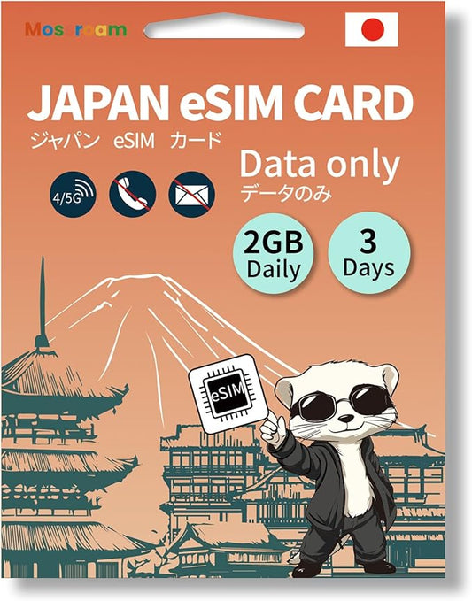 Japan eSIM Card for Travelers,3 Days Plan,Daily 2GB Unlimited Data,High-Speed 4/5G, No Roaming Charges | Perfect for Japanese Trips
