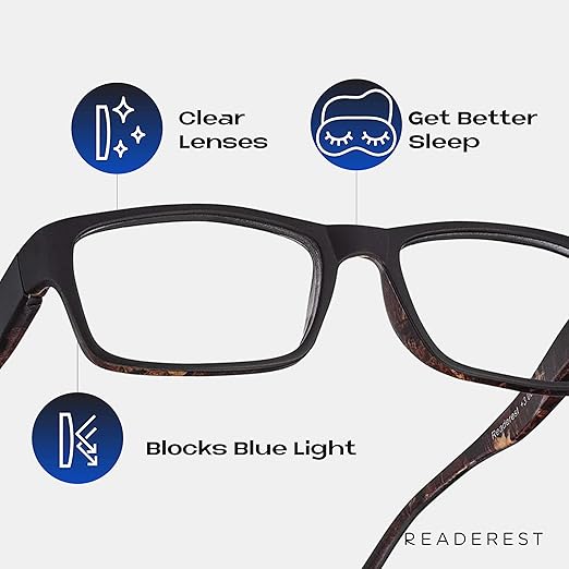 Readerest 3.75 Blue Light Reading Glasses - Lightweight Computer Glasses - Eye Strain, UV Glare Protection (Black+Camo)