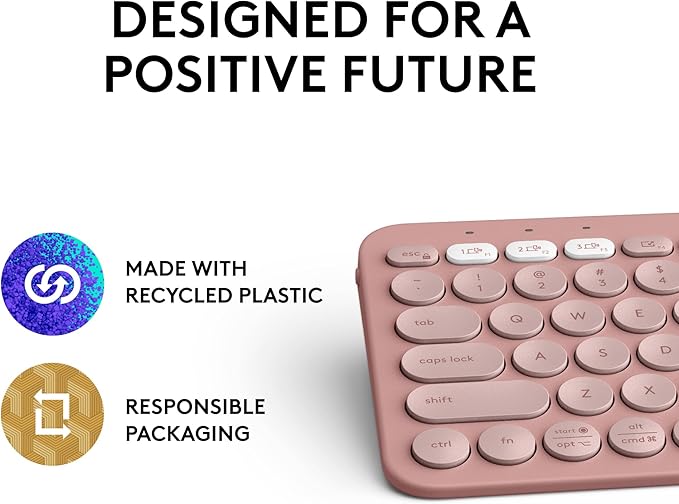 Logitech Pebble Keys 2 K380s, Multi-Device Bluetooth Wireless Keyboard with Customizable Shortcuts, Slim and Portable, Easy-Switch for Windows, macOS, iPadOS, Android, Chrome OS - Tonal Rose