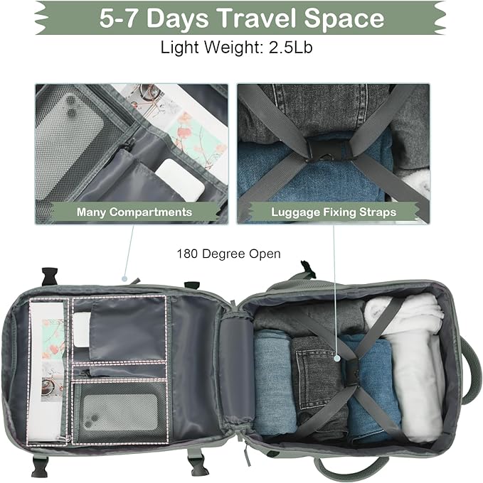 Hanples Women's Large 17.3 Inch Laptop Backpack, Olive Green, Waterproof, Suitable for Air Travel