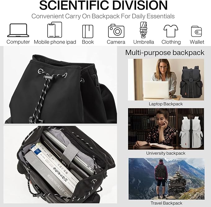 mixi Travel Laptop Backpack for Women & Men Carry On Backpack fits 16'' Laptop, Waterproof Lightweight Casual Hiking Weekender Bags Rucksack,17 Inch, Knight Black