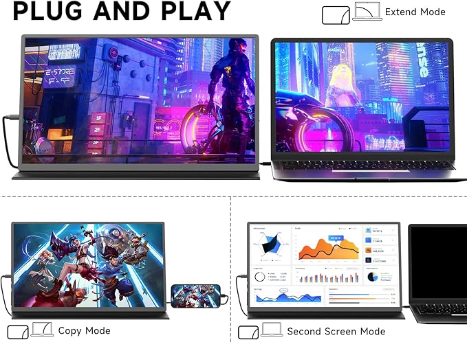 qaf 18.5 Inch Portable Monitor - 100Hz 1080P FHD IPS HDR Display- 100% sRGB - Frameless Gaming/Travel Second Monitor for Laptop/PC/Mac/PS5/Xbox - VESA Mount & Built-in Speakers - Black