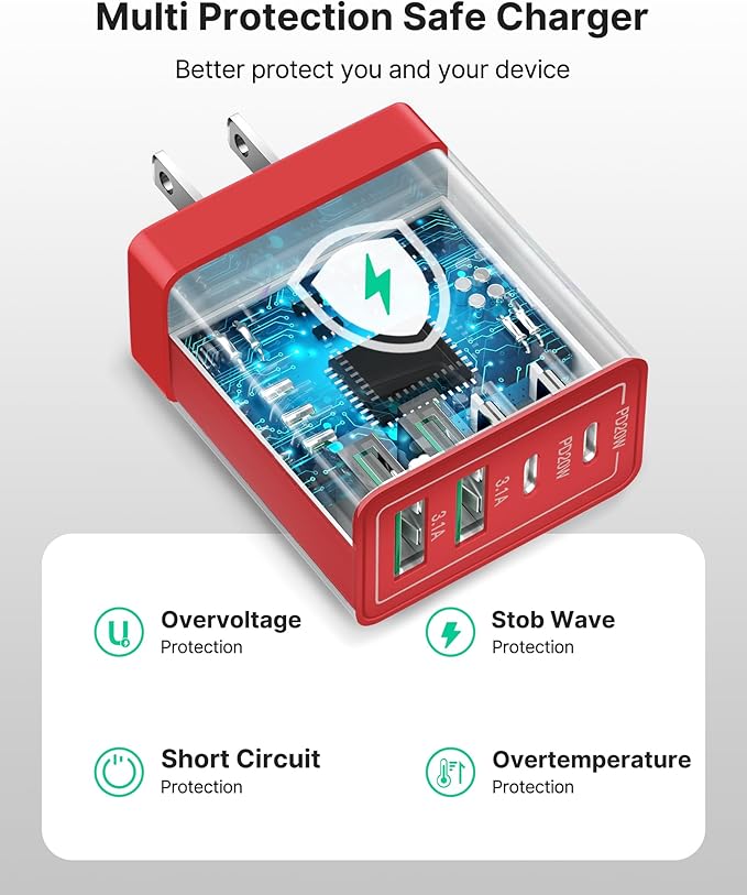 USB C Charger Block 2-Pack, Aiminu 40W 4-Port Fast USB C Charger Cube PD Power Delivery Fast Type C Charging Block Plug Adapter for iPhone 16/15/14/13/12/11/Pro Max, XS/XR/X, iPad, Android Phones