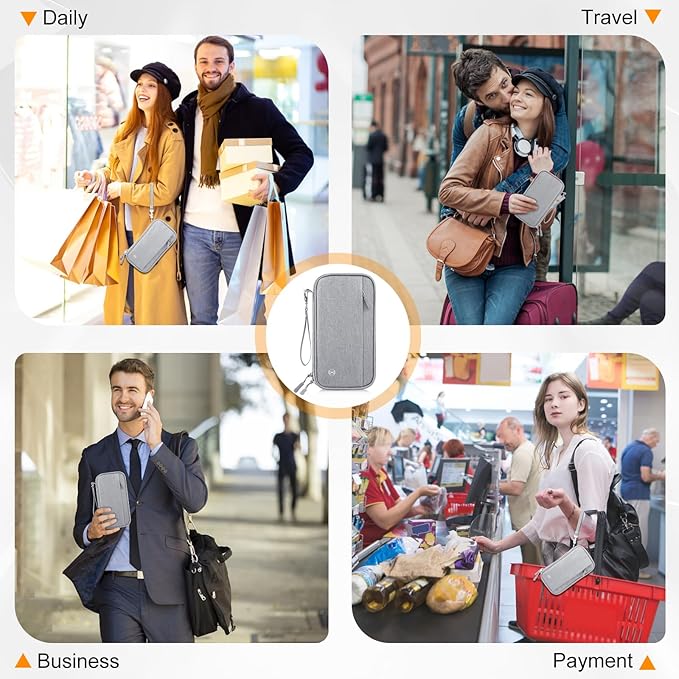 Passport Holder Family RFID Blocking Passport Wallet, RFID Travel Document Organizer for Women Waterproof Passport Wallet, Men Portable Case for Cards Credit Cards with Lanyard (Grey-Medium)