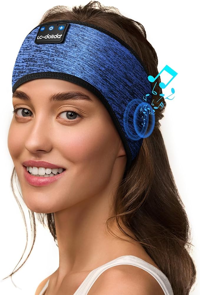 LC-dolida Sleep Headphones Wireless Bluetooth Headbands, Women Sports Earphones Sweat Head Bands, Over-Ear Headphones Headbands for Women's Hair Ultra-Thin Perfect for Side Sleepers Workout Yoga