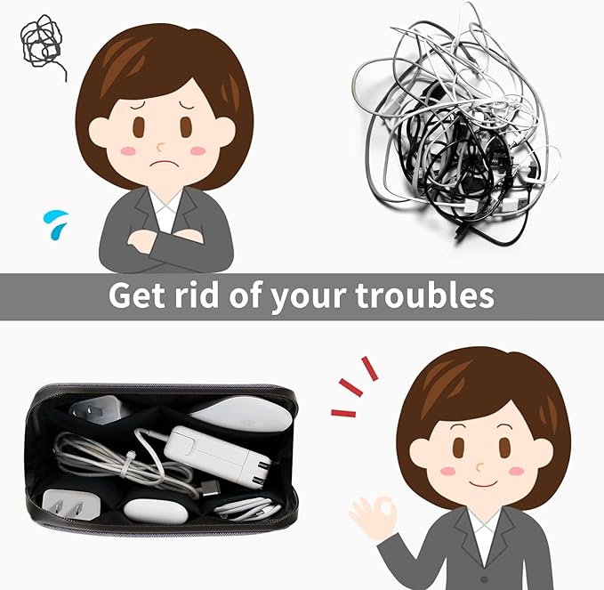 Electronic Organizer Travel Bag – Water-resistant Cable Bag for Cord, Charger, Hard Disk, Power Bank – Small Tech Storage for Travel, Backpack, Business Trip, Airplane (Blue)