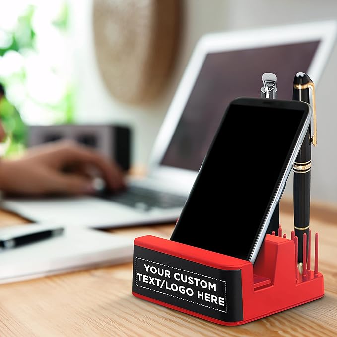 DISCOUNT PROMOS Custom Light Up Logo Phone Stands Set of 100, Personalized Bulk Pack - Essential Smartphone Accessory, Perfect for Office and Home - Red