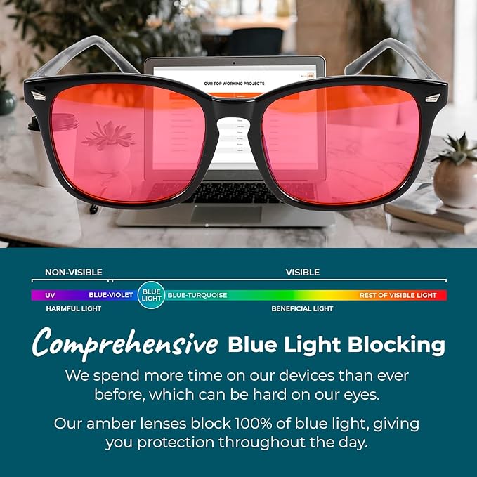 Blue Light Blocking Glasses for Women + Men - Better Sleep + Anti Eye Strain Protection - Computer Screens & Gaming