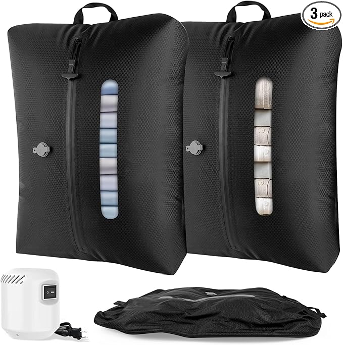 2025 Vacuum Bags for Travel with See-Through Window & 5KPa Pump Space Saver Vacuum Seal Bags for Clothing Travel IP67 Reusable Packing Organizers for Luggage, Backpack, Suitcase Black 2PC+Pump