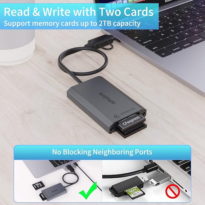 CFexpress Type B and XQD Card Reader,amalink Dual Slot USB 3.2 GEN 2 10G Type B CFexpress Adapter with Dual connectors(USB A&USB C) .Plug and Play Compatible with Android/Windows/Mac OS/iPad