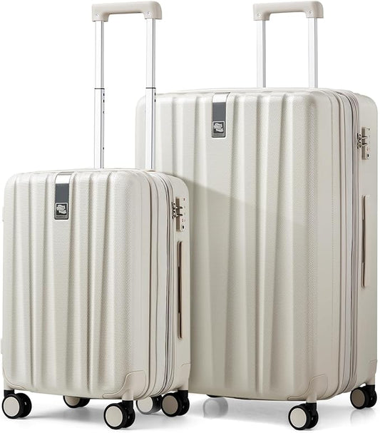 Hanke Expandable Hard Shell Luggage Sets 2 piece Carry On Luggage with Wheels Suitcases Lightweight Checked Travel Luggage Rolling Large Suitcase Travel Luggage Bag Woman Men 20/29 Inch(Ivory White)