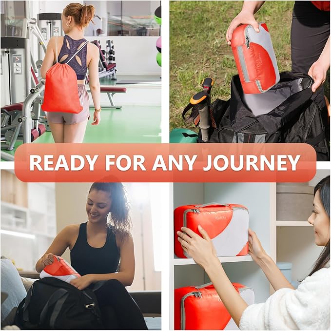 8 Set Packing Cubes for Travel, Gifts for Women Mom,Anti-Tearing Suitcase Organizer for Luggage with Shoe & Hanging Toiletry Bag,OlarHike Vacation Essentials & Accessories for Cruise Ship,Orange