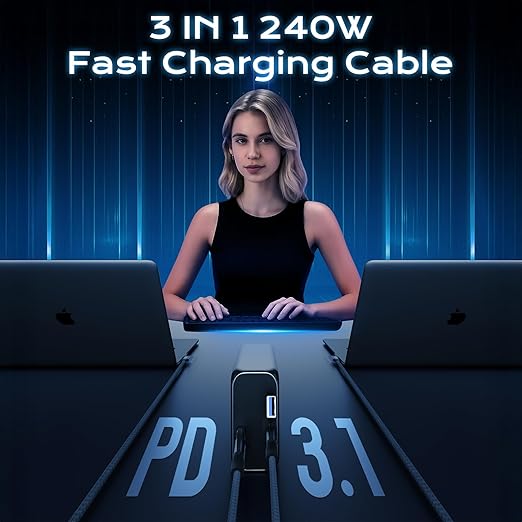 UseBean 20Gbps USB C 3.2 Gen 2 Cable Short 1FT 2Pack, 240W Right Angle USBC Cable with USB to USB C Adapter, 5K/4K Video Type-C Monitor Cord for iPhone 17/17 Air/17 Pro/17 Pro Max/16/15, MacBook