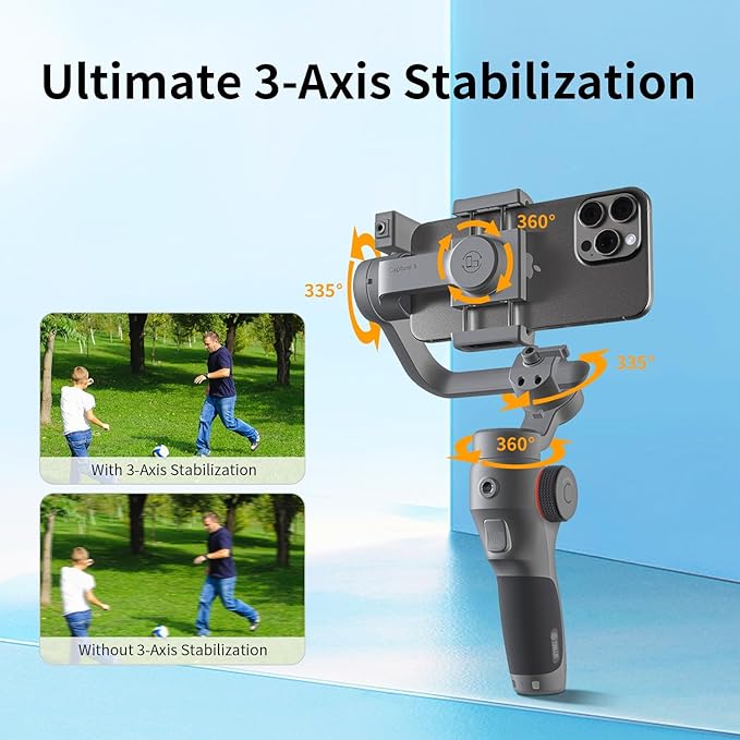 TOALLIN Gimbal Stabilizer for Smartphone, 3-Axis Phone Gimbal with AI Tracking, Gesture Control, Long Battery Life Stabilizer for iPhone & Android, Video Recording, Streaming, Travel Vlogging