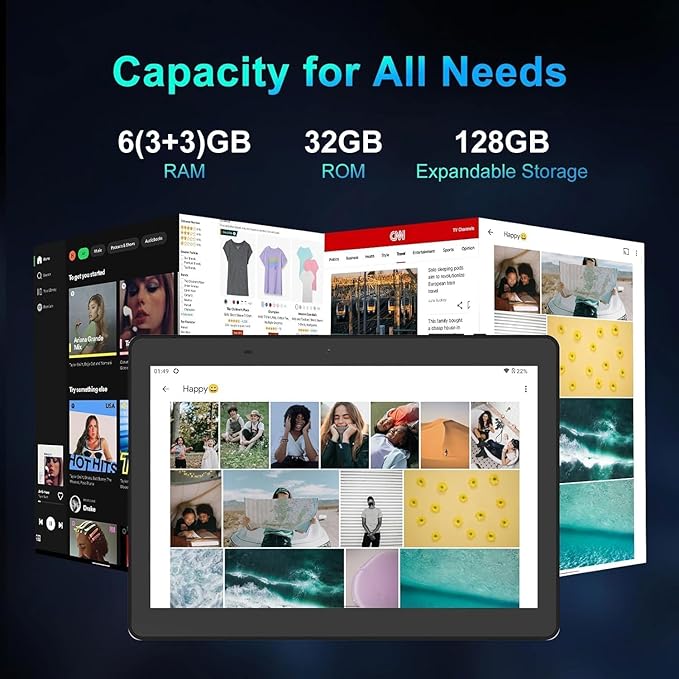 10.1" Android 14 Tablet with Stylus Pen | 6GB RAM 32GB ROM 128GB Expand | Quad-Core CPU, 5000mAh Battery | IPS HD Display | Study & Work Tablet with Screen Protector