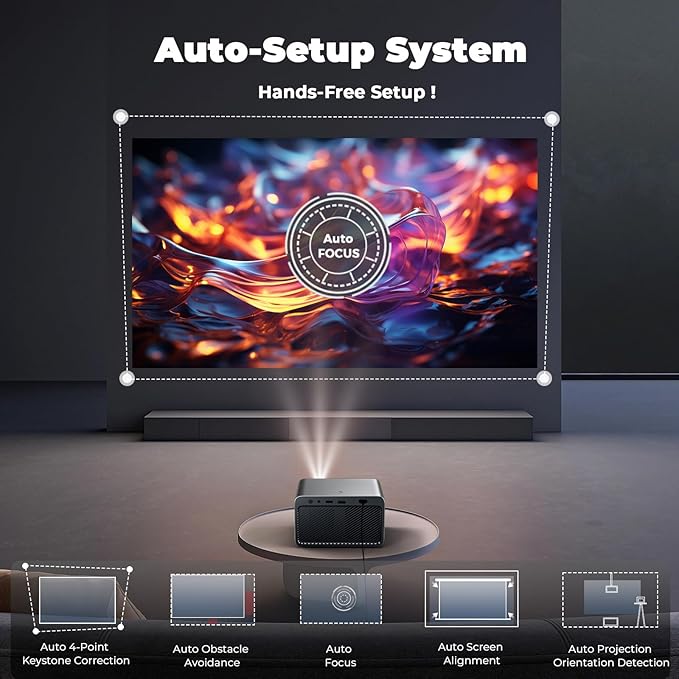 Projector with WiFi and Bluetooth, Mini-Projector: [Netflix-Licensed & AI Auto-Setup System & Live TV & 900ANSI & 600+Apps & Dolby Audio], Lisowod L03Pro 1080P Smart Portable-Outdoor-Movie Projector