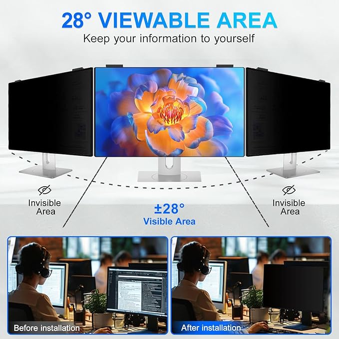 Magnetic 23.8 Inch Privacy Screen for Computer Monitor 16:9 Aspect Ratio, Hanging Removable Anti-Blue/Glare Protector Film, Anti Spy Desktop Security Private Filter 23.8in