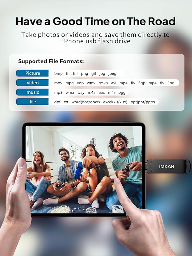 MFi Certified 256GB Flash Drive for iPhone iPad, IMKAR Memory Stick Storage for Photos Videos, Compatible with iPhone iPad Android and PC, Plug and Play No Application Required (Metal Gray)