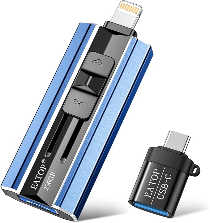 256GB Flash Drive Intended for iPhone iPad Android and Computers, 4 in 1 Photo Stick for Phone Memory Storage Easily Backup Photos Videos, Plug and Play, No Application Required (Navy Blue)