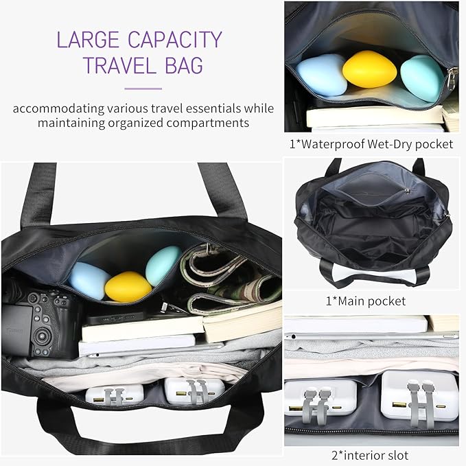 VOOWO Rolling Duffle Bag with Wheels, Expandable Foldable Duffle Bag for Travel, Rolling Under Seat Luggage Carry on Duffel Bags, Wheeled Travel Duffel Weekend Bags, Capacity 18L to 40L (Black)