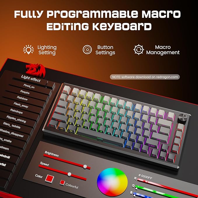Redragon K732 Wireless Mechanical Keyboard, Anodized All Aluminum Alloy, Side Printed PBT Gasket RGB Gaming Keyboard with Thick Pre-Lubed Linear Switch, 75％ Tri-Mode Hot Swap Programmable for PC Mac