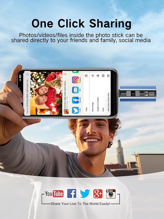 512GB Flash Drive Intended for iPhone iPad Android and Computers, 4 in 1 Photo Stick for Phone Memory Storage Easily Backup Photos Videos, Plug and Play, No Application Required (Navy Blue)