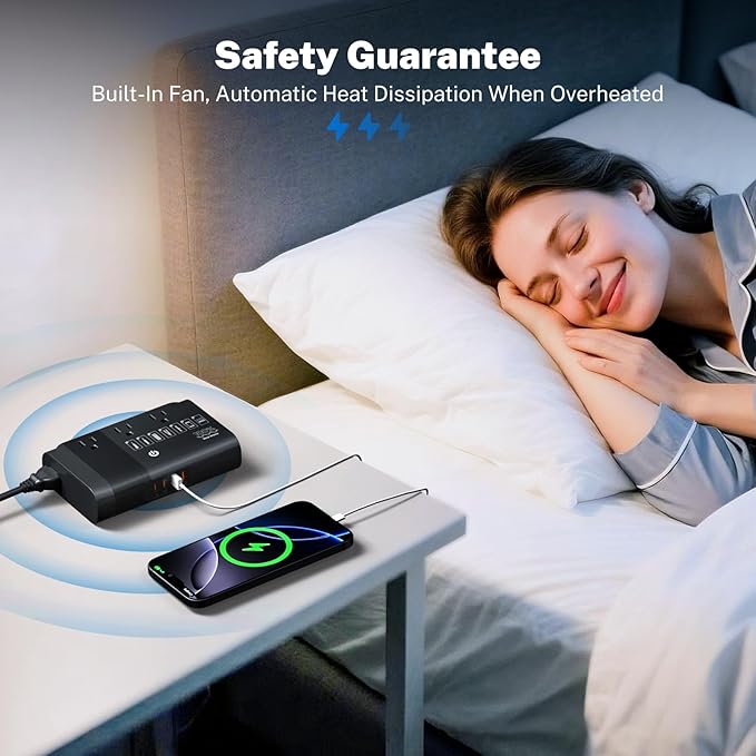 DOACE 500W Pure Sine Wave Voltage Converter, 220V to 110V European Travel Plug Adapter Converter, International Travel Transformer for US to Most Europe，UK, AU, EU, IT with 3 US Outlets & 4 USB, BLACK