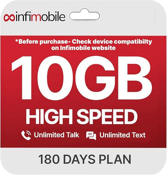 $12.6/Month | Infimobile Prepaid Unlimited Plan: 6 Months | 10GB High-Speed Data Per Month | Unlimited Data Talk & Text | Prepaid Plan Service SIM Card | Nationwide Coverage | 4G, 5G Network