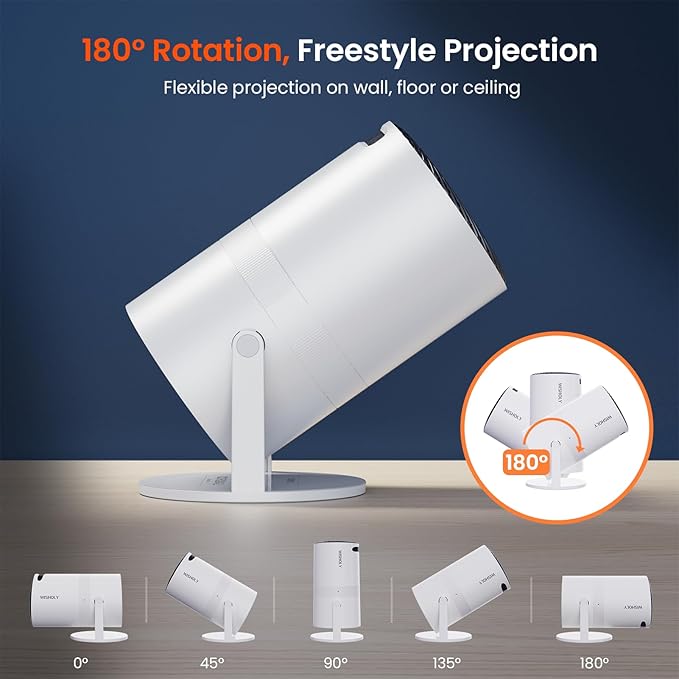 Mini Projector with WiFi and Bluetooth, Portable Movie Projector with 180° Rotatable, 1080P HD Supported, Auto Vertical Keystone, Compatible with Smartphone, TV Stick, Laptop, HDMI, USB