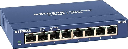 NETGEAR 8-Port Gigabit Ethernet Unmanaged Switch (GS108) - Desktop or Wall Mount, and Limited Lifetime Protection