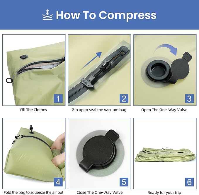 BAGAIL TPU Vacuum Bag for Travel, Reusable Compression Bag with IPX8 Waterproof Zipper, Save Space for Suitcase, Backpack and Carry on (Green, ExtraLarge, No Pump)