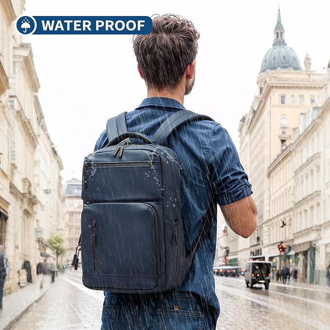 Waterproof Laptop Backpack for Men & Women, Flight Approved Anti-Theft Daypack with 15.6-inch Laptop Sleeve (Blue)