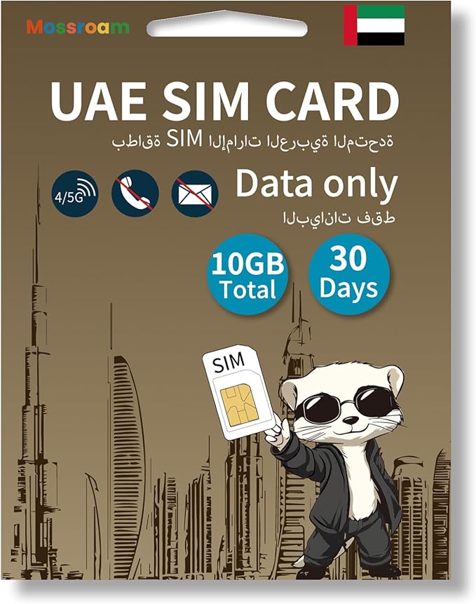 UAE SIM Card-30-Day Data Plan,10GB Fast 4/5G LTE Internet,Prepaid & No Daily Limit, Ideal for Tourists & Business Travelers
