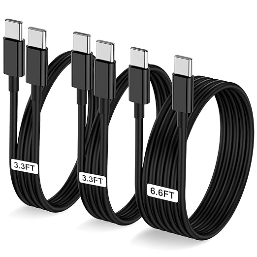 3-Pack Black [3.3FT+3.3FT+6.6FT] 60W USB C to USB C Cable, Type C Fast Charging Cable for iPhone Air 17 16e 16 15 Pro Plus Pro Max，for Galaxy S25, for iPad Pro/Air/mini, for MacBook Pro/Air and More