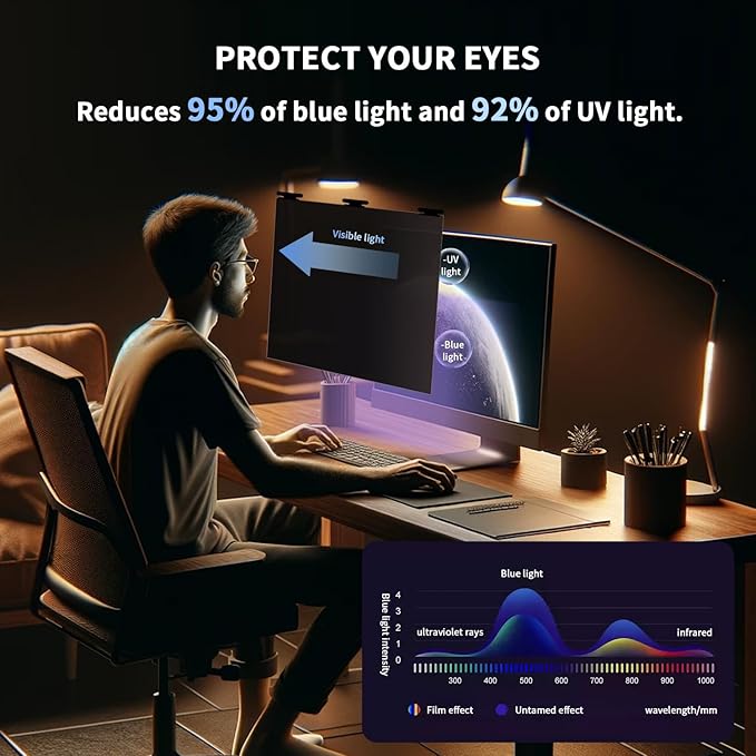 [2 Pack] Magnetic Privacy Screen for 27 Inch Monitor – Removable Anti-Glare Blue Light Filter for 16:9 Widescreen Desktop PC, Matte/Glossy Reversible Eye Protection Film