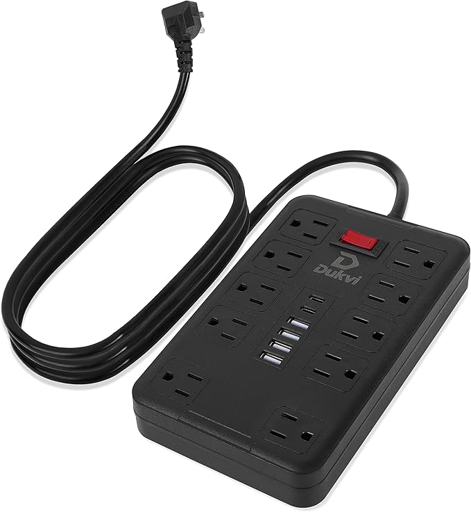 Surge Protector Power Strip with 10 Widely-Spaced Outlets & 6 USB(2USB C) Ports, 10ft Flat Plug Extension Cord Wall Mountable, Desktop Charging Stations for Home Office Bedroom Kitchen