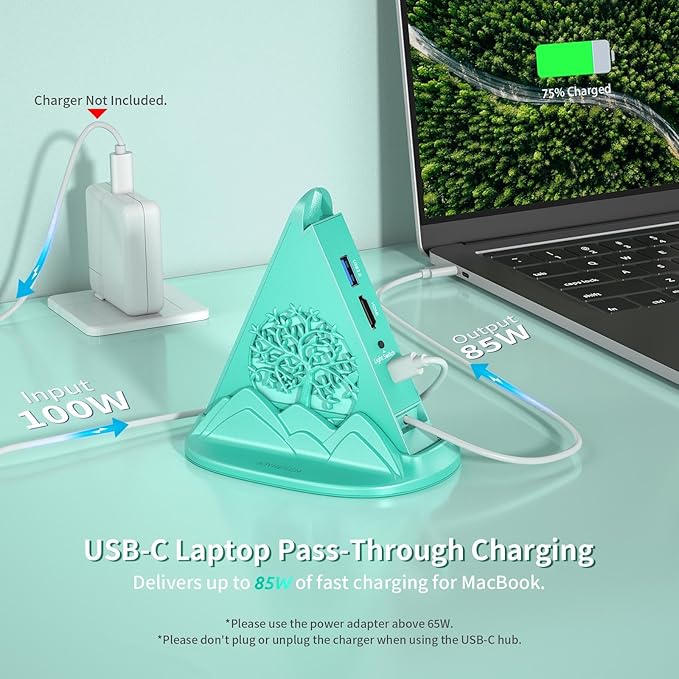 USB C HUB Multiport Adapter with HDMI 4K@30Hz, 100W PD, SD/TF Card Reader, 5Gbps 3xUSB-A and 1xUSB-C 3.0, RGB Tree 8-in-1 USB C HUB, Dock for MacBook Air, iPad, iPhone16, Laptop, etc(Green)