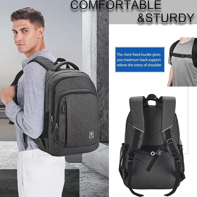 Laptop Backpack for Men Travel Backpack Water-Resistant 17.3 Inch Computer Backpack Work Business Black