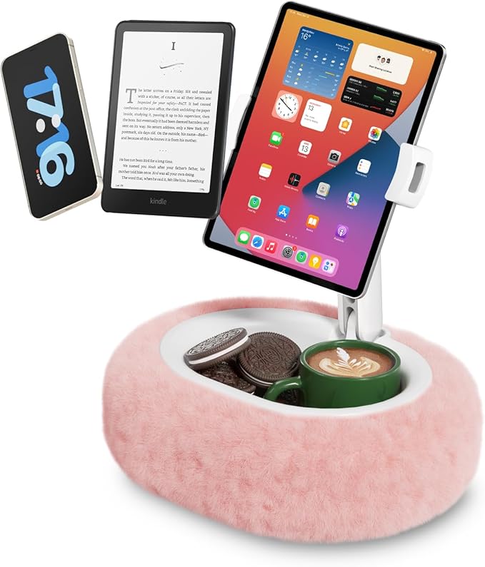Viozon Tablet Pillow Stand,Kindle Pillow Stand, Compatible with 4-11" Tablet/Phone with Small Bowl, Kindle Holder Accessories,Idea for Reading and Video Watching On Bed,Pink