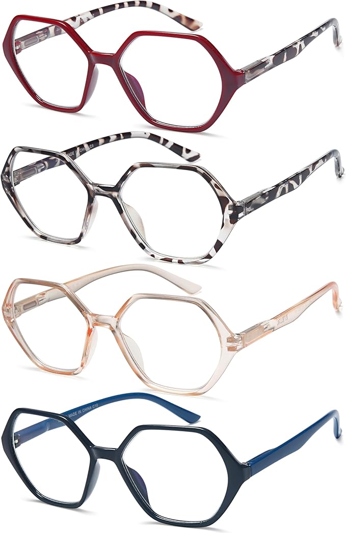 EYEURL 4-Pack Reading Glasses for Women Blue Light Blocking Reading Glasses Vintage Design Diamond-Shaped Frame Spring Hinge Readers for Women Men Anti Glare Filter Lightweight Eyeglasses,1.75