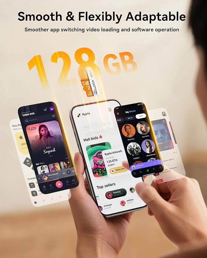 KOOTION 128GB Micro SDXC UHS-I U3 V30 A1 Memory Card - High Speed TF Card for Phone, Camera