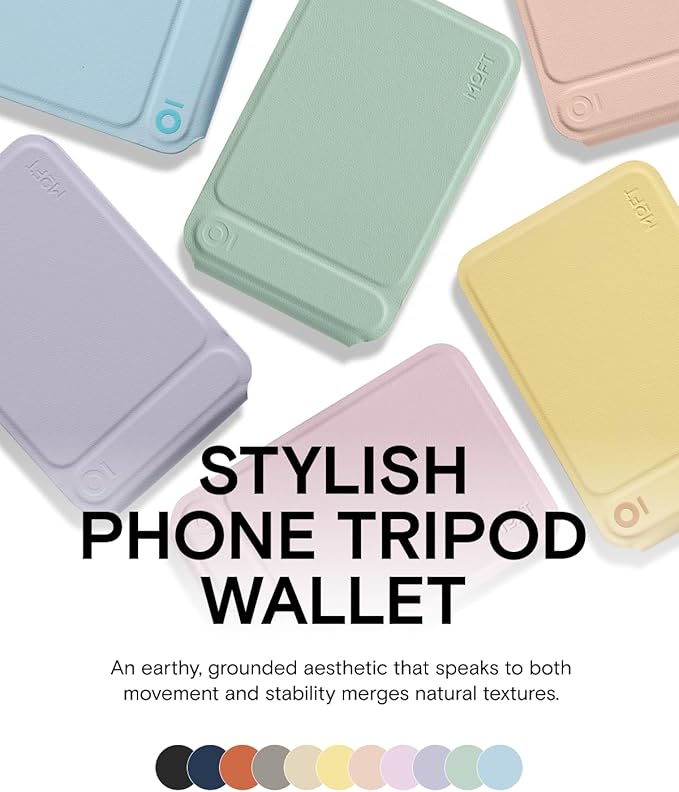 MOFT Phone Tripod Wallet for iPhone, Mulit-Angles, Lightweight & Portable Phone Stand, MOVAS Vegan Leather Magnetic Wallet, Strong Magnets, NFC Card Holder,Travel Essential, Blush (with Card Slot)