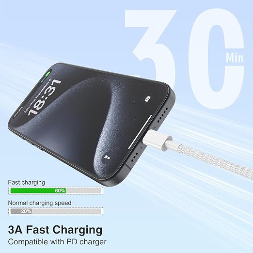 3-Pack Grey 6.6FT 60W USB C to USB C Cable, Type C Fast Charging Cable for iPhone Air 17 16e 16 15 Pro Plus Pro Max，for Galaxy S25/S24, for iPad Pro/Air/mini, for MacBook Pro/Air and More