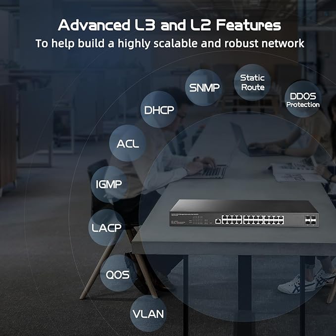 28 Port 2.5G Web Managed Switch, 24x2.5G Ethernet, 4x10 Gigabit SFP Ports, Web/CLI L3 Managed, Metal Multi-Gigabit Desktop/Rackmount Binardat Network Switch