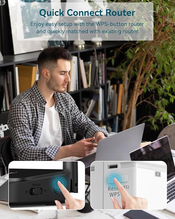 1200Mbps Dual - Band WiFi Extender Signal Booster, WiFi Extender with 4 Antennas, WiFi Booster Covers Up to 12880 Sq.ft & 105 Devices, WiFi Repeater with Wall - Plug Signal Booster for Home