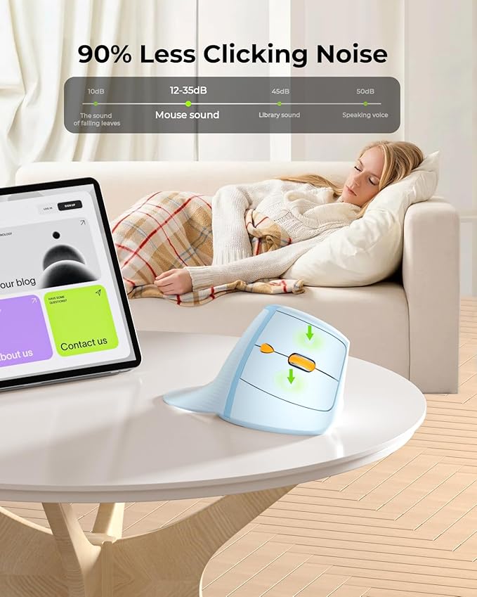 seenda Ergonomic Mouse Rechargeable, 2.4G USB & Type C Vertical Wireless Ergo Mouse with Instant Desktop Return Key, Quiet Click, Palm Rest, Anti-Slip Optical Mice for Mac OS, Windows, Blue